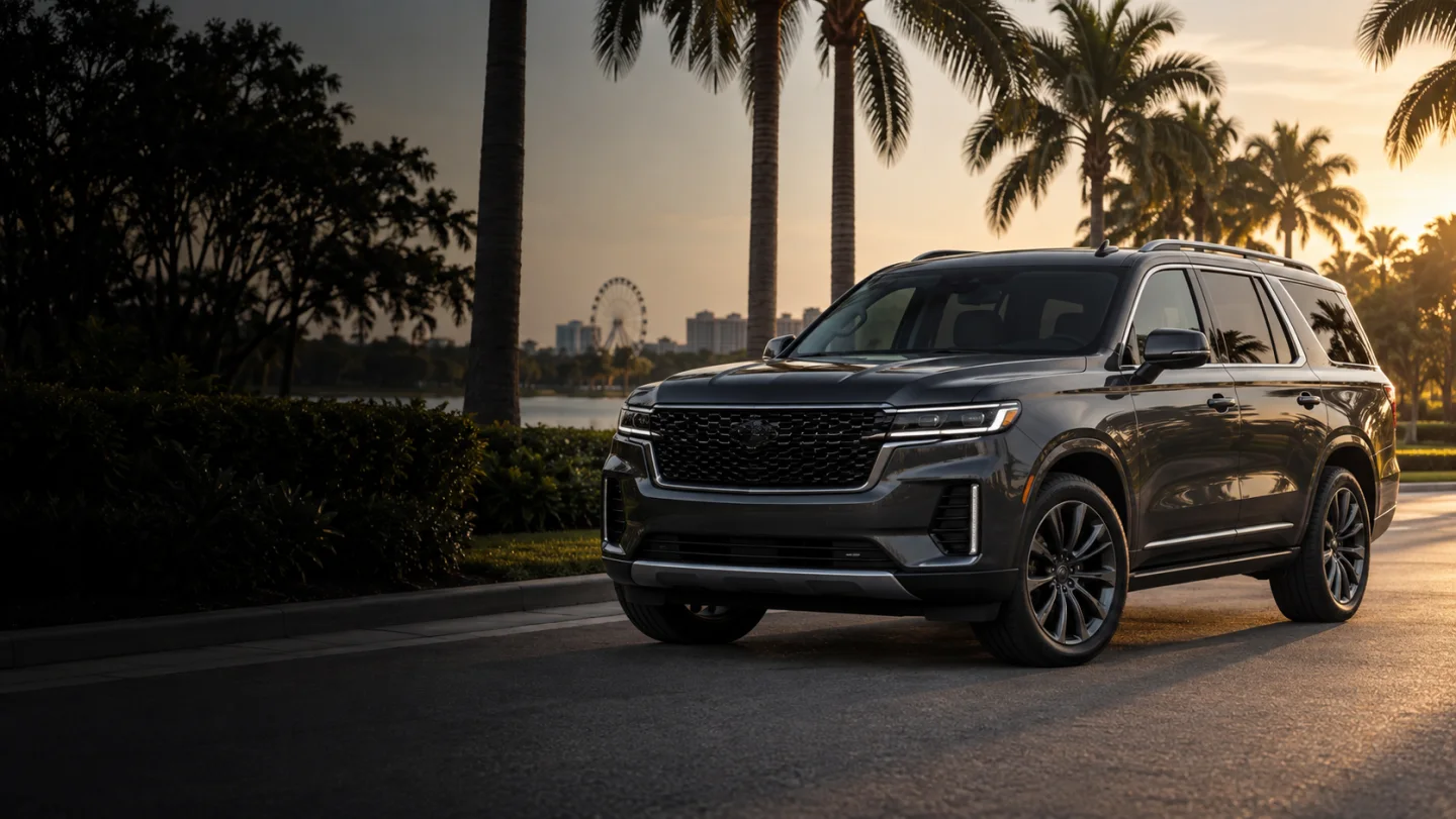 SUV de oito lugares em cena ilustrativa de campanha na Flórida